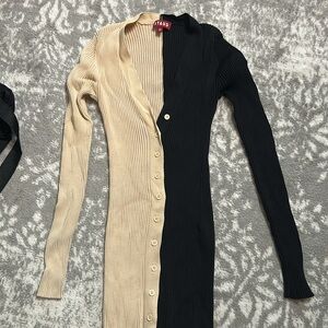 STAUD Two-Tone Ribbed Button-Up Cardigan dress